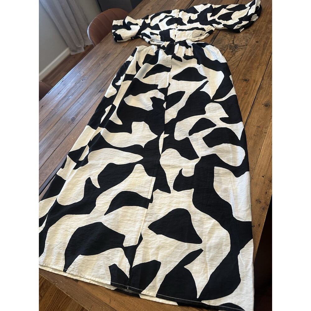 Abercrombie & Fitch Size XS Dress Maxi Abstract Cutouts Puff Sleeve Pockets - Picture 12 of 13